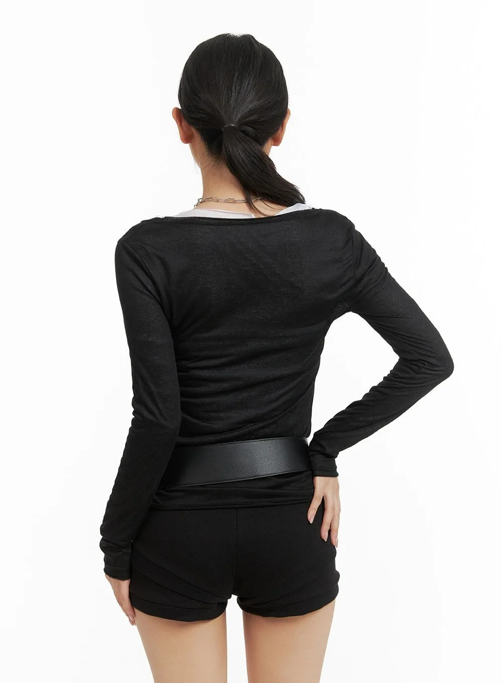 Sheer Round Neck Long Sleeve CM421