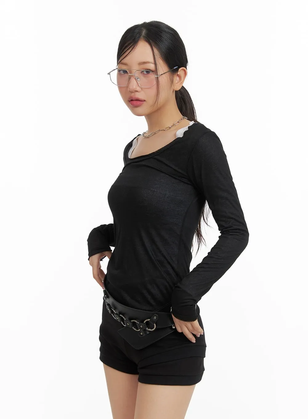 Sheer Round Neck Long Sleeve CM421