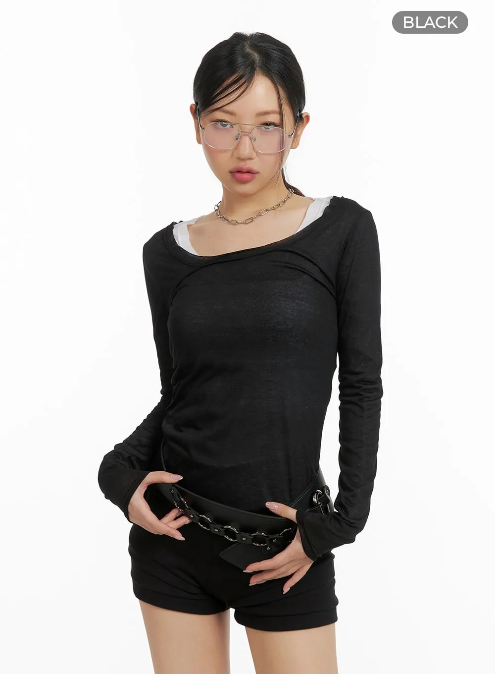 Sheer Round Neck Long Sleeve CM421