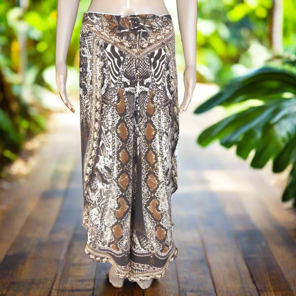 Silk Embellished Wrap Pants