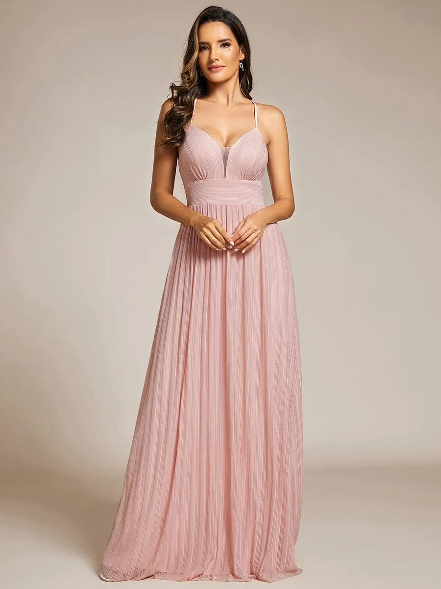 Sparkle Sleeveless Backless Formal Evening Dress with V-Neck