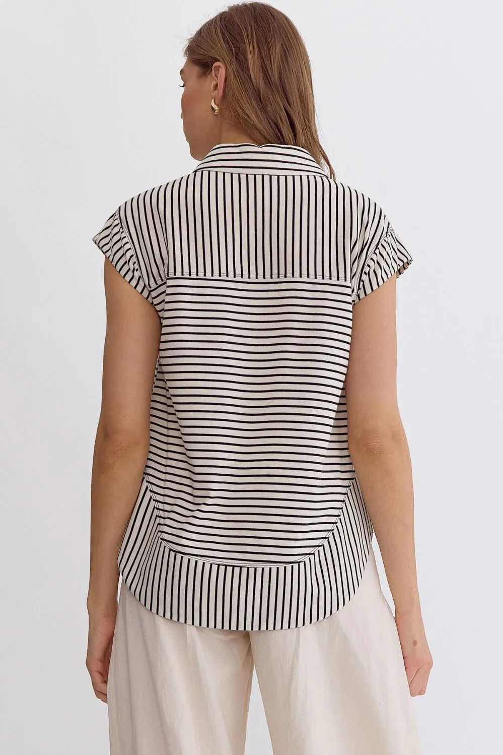 Stripped Collared Sleeveless Top