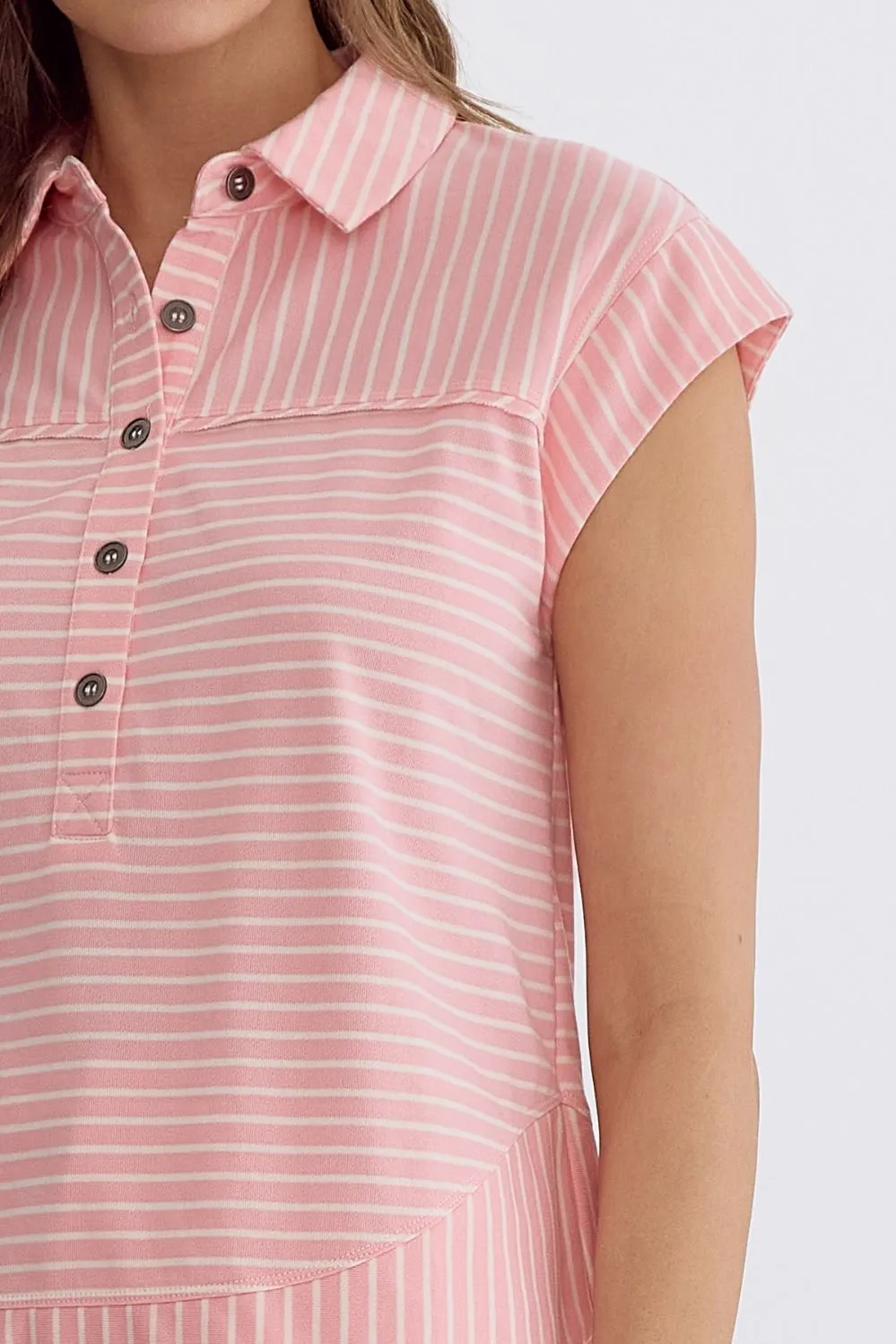 Stripped Collared Sleeveless Top