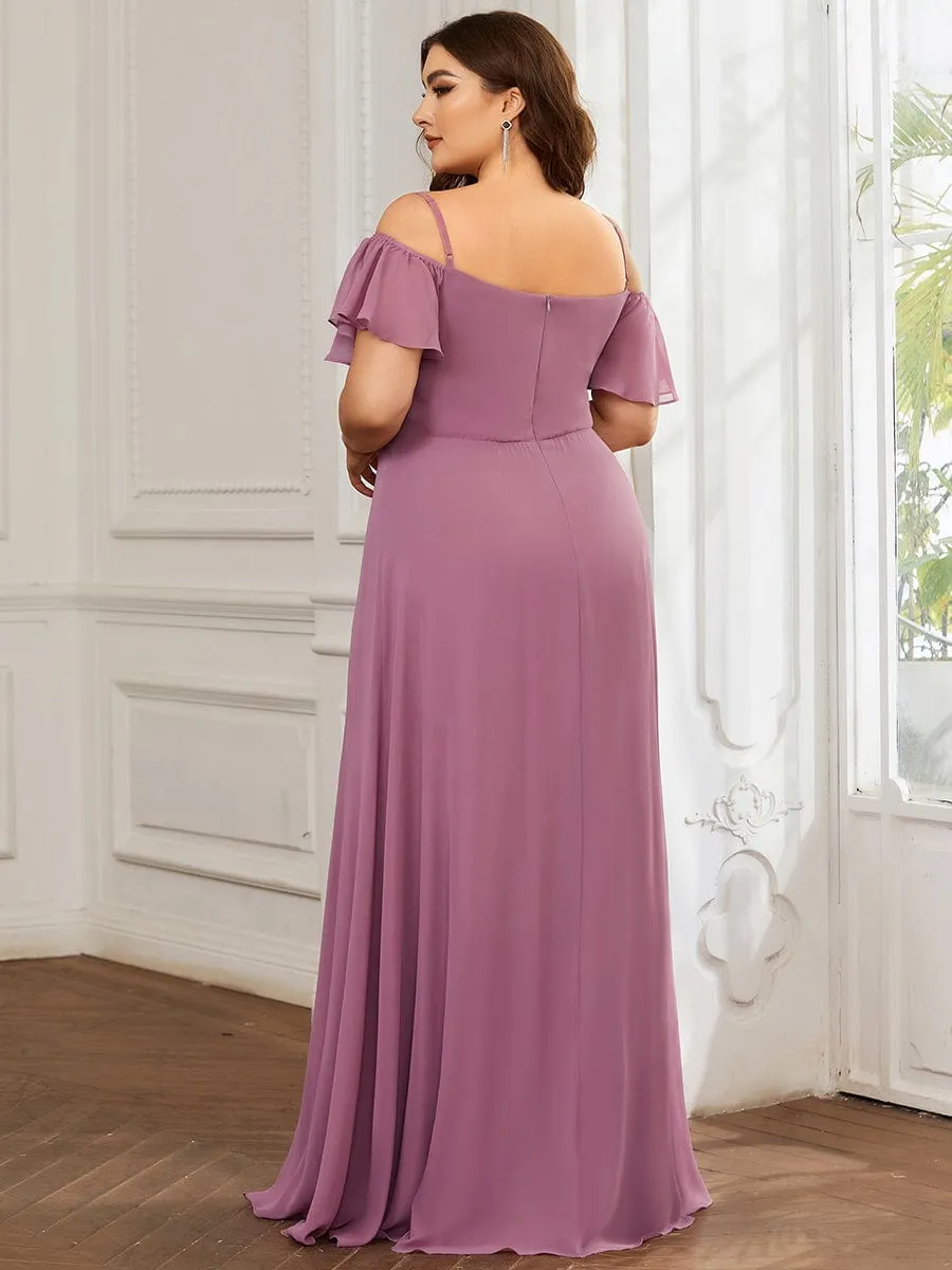 Stylish Cold Shoulder Flare Sleeves Flowy Bridesmaid Dress