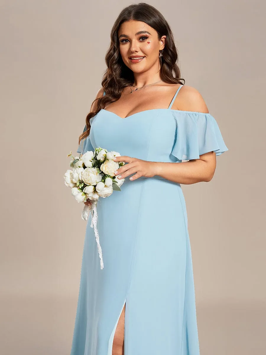 Stylish Cold Shoulder Flare Sleeves Flowy Bridesmaid Dress