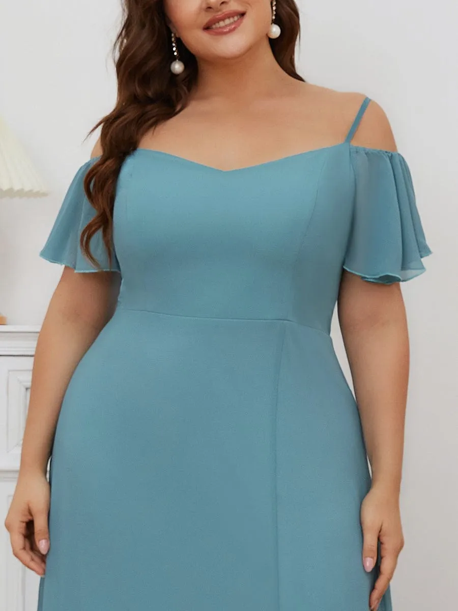 Stylish Cold Shoulder Flare Sleeves Flowy Bridesmaid Dress