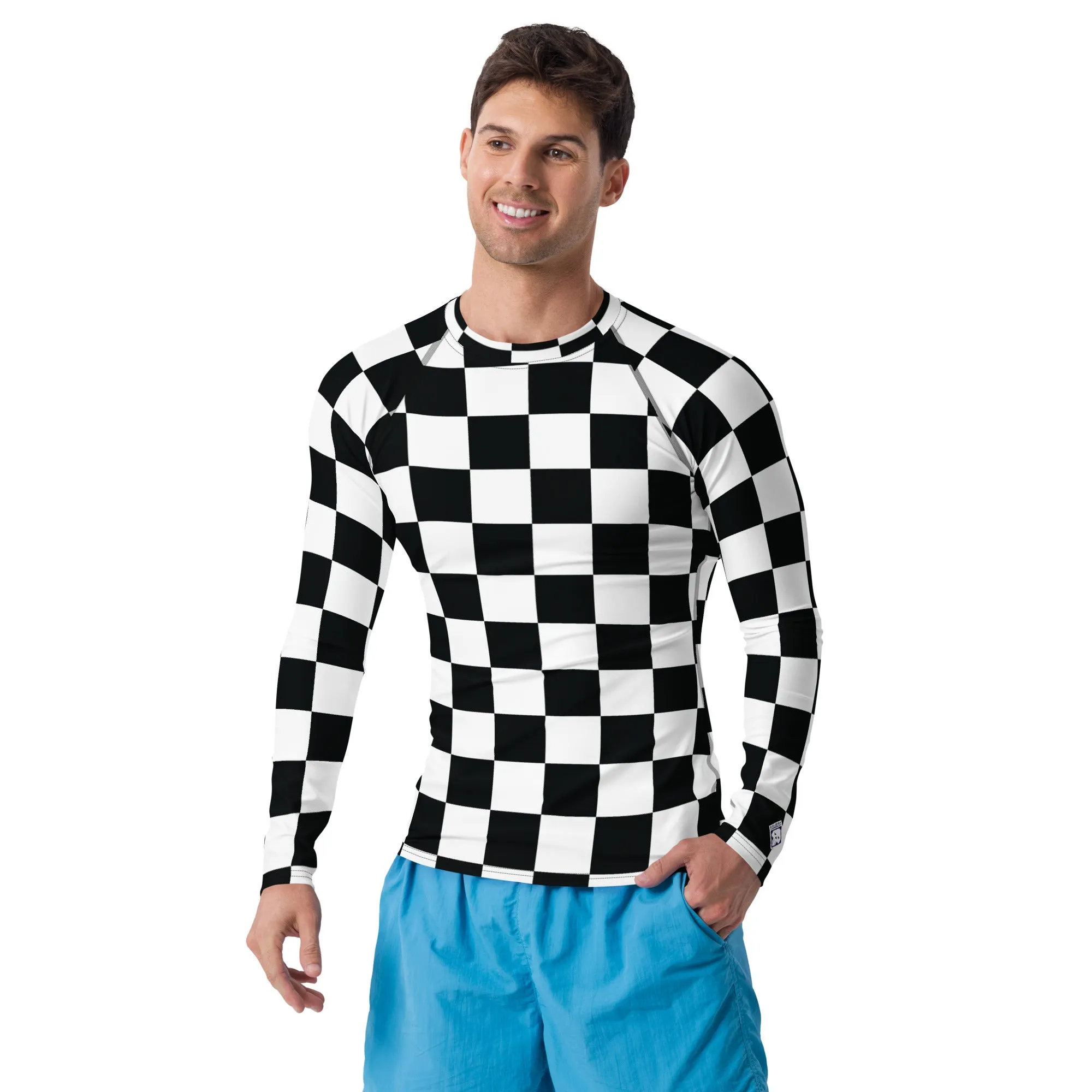 Stylish Defense: Men's Checkered Long Sleeve BJJ Rash Guard