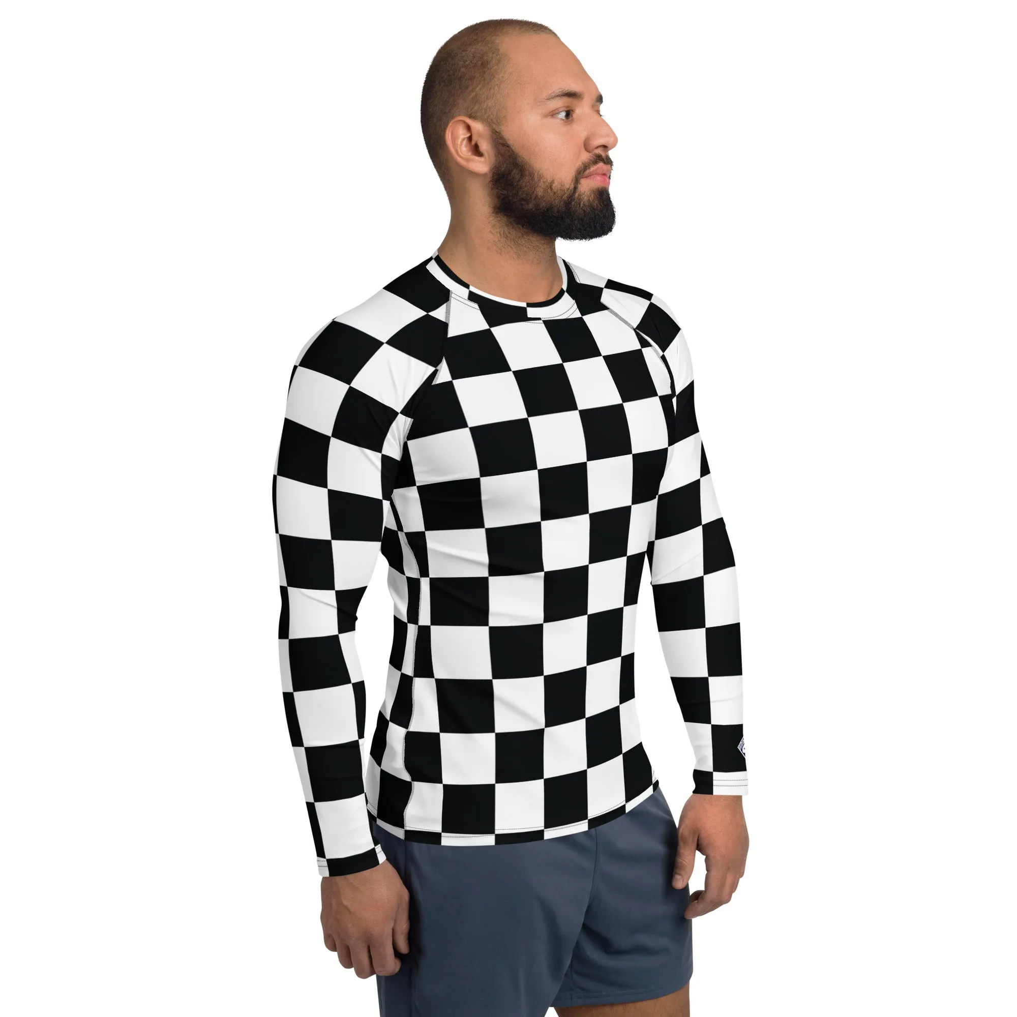 Stylish Defense: Men's Checkered Long Sleeve BJJ Rash Guard