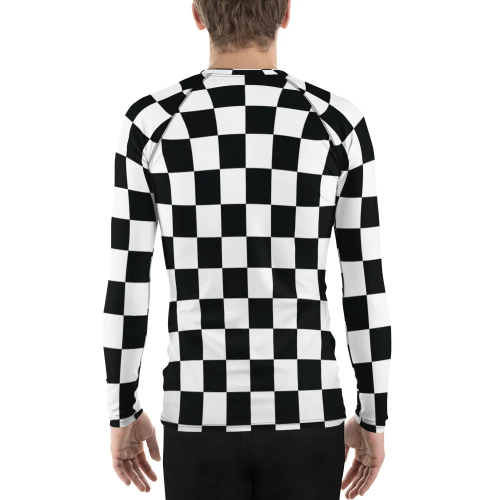 Stylish Defense: Men's Checkered Long Sleeve BJJ Rash Guard