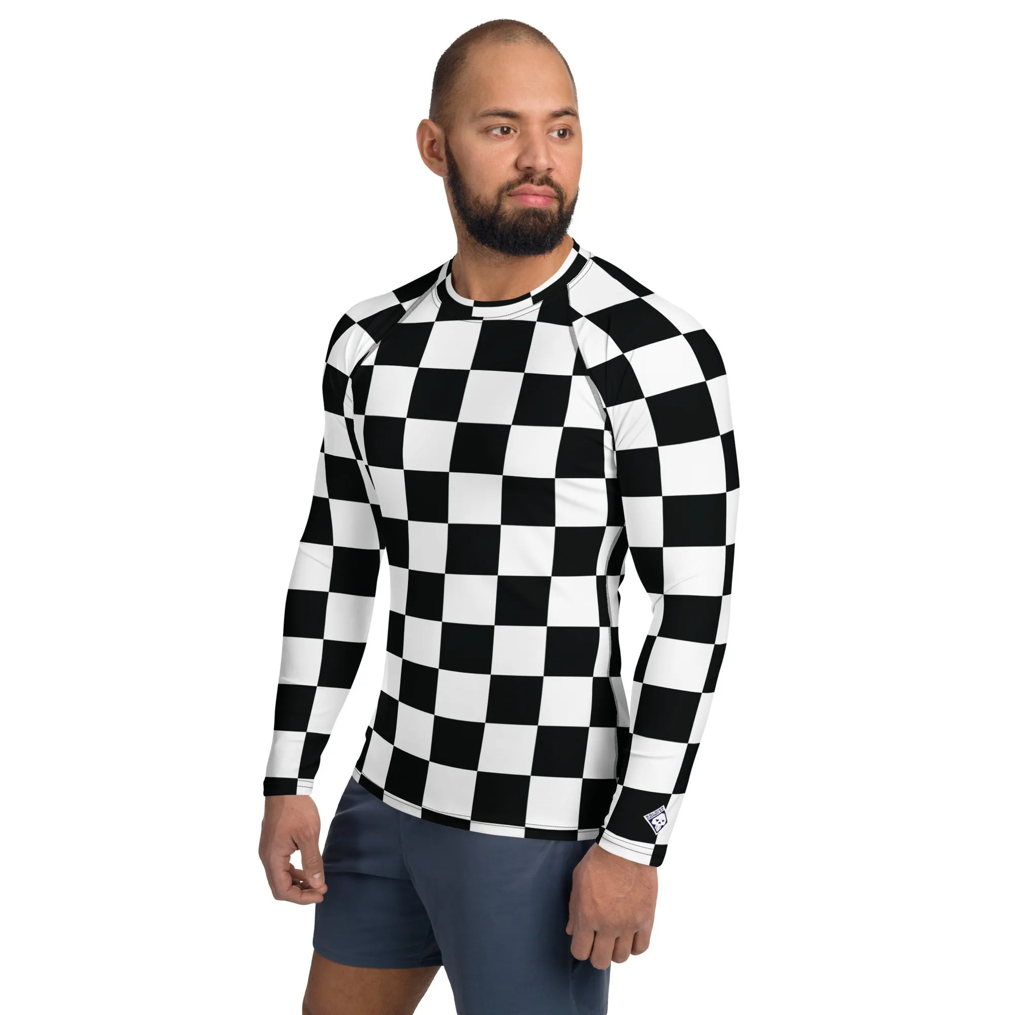 Stylish Defense: Men's Checkered Long Sleeve BJJ Rash Guard