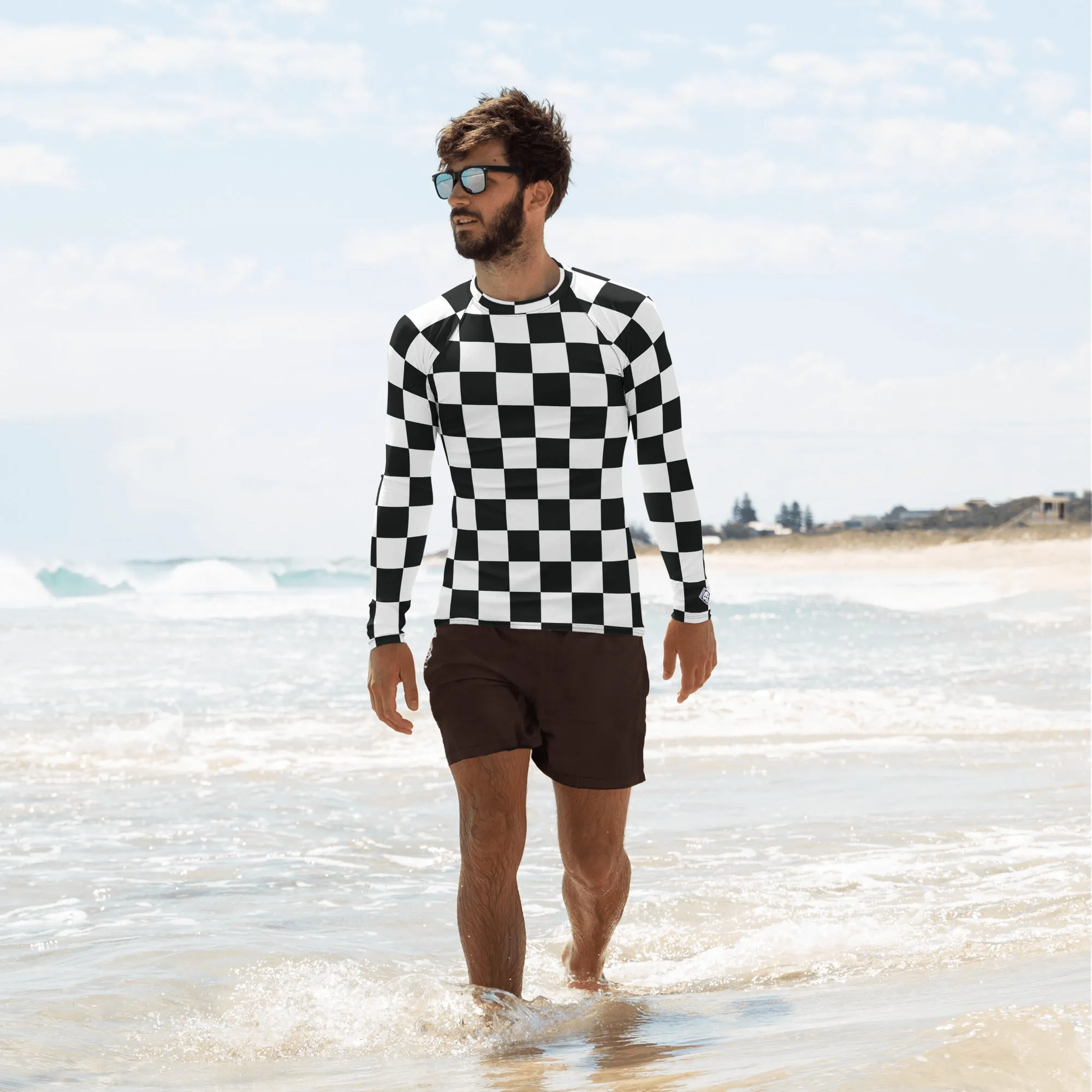 Stylish Defense: Men's Checkered Long Sleeve BJJ Rash Guard