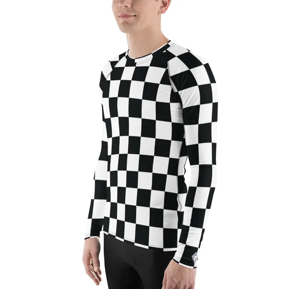 Stylish Defense: Men's Checkered Long Sleeve BJJ Rash Guard