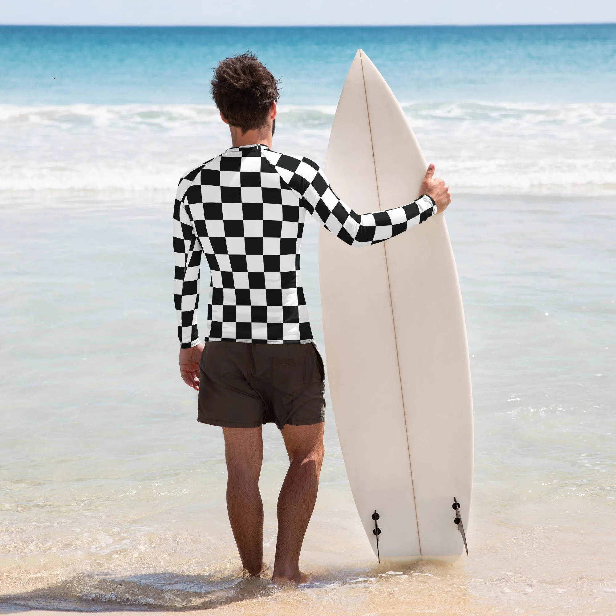 Stylish Defense: Men's Checkered Long Sleeve BJJ Rash Guard