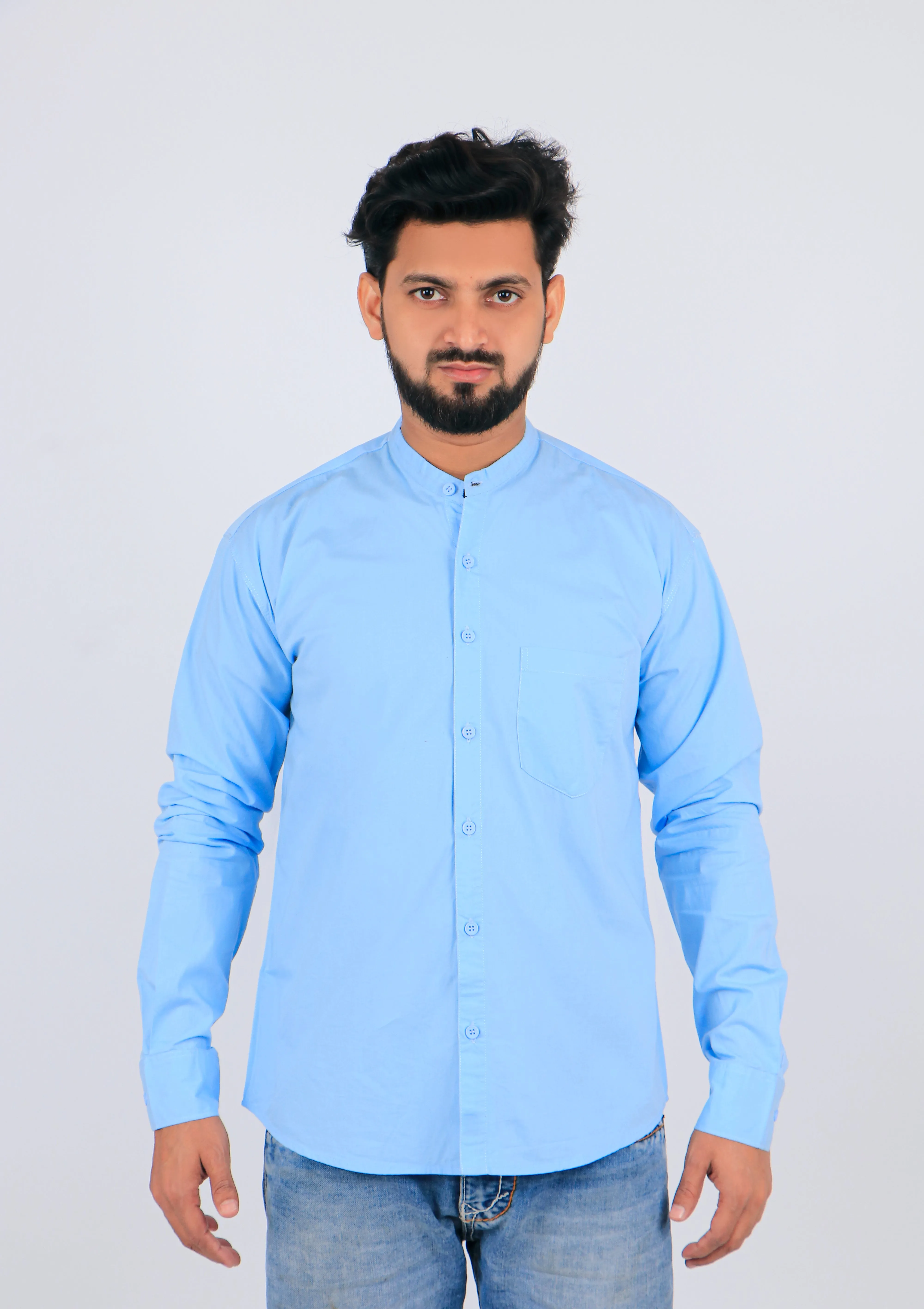 Stylish Men Sky Blue Regular Fit Solid Long Sleeves Formal Shirt