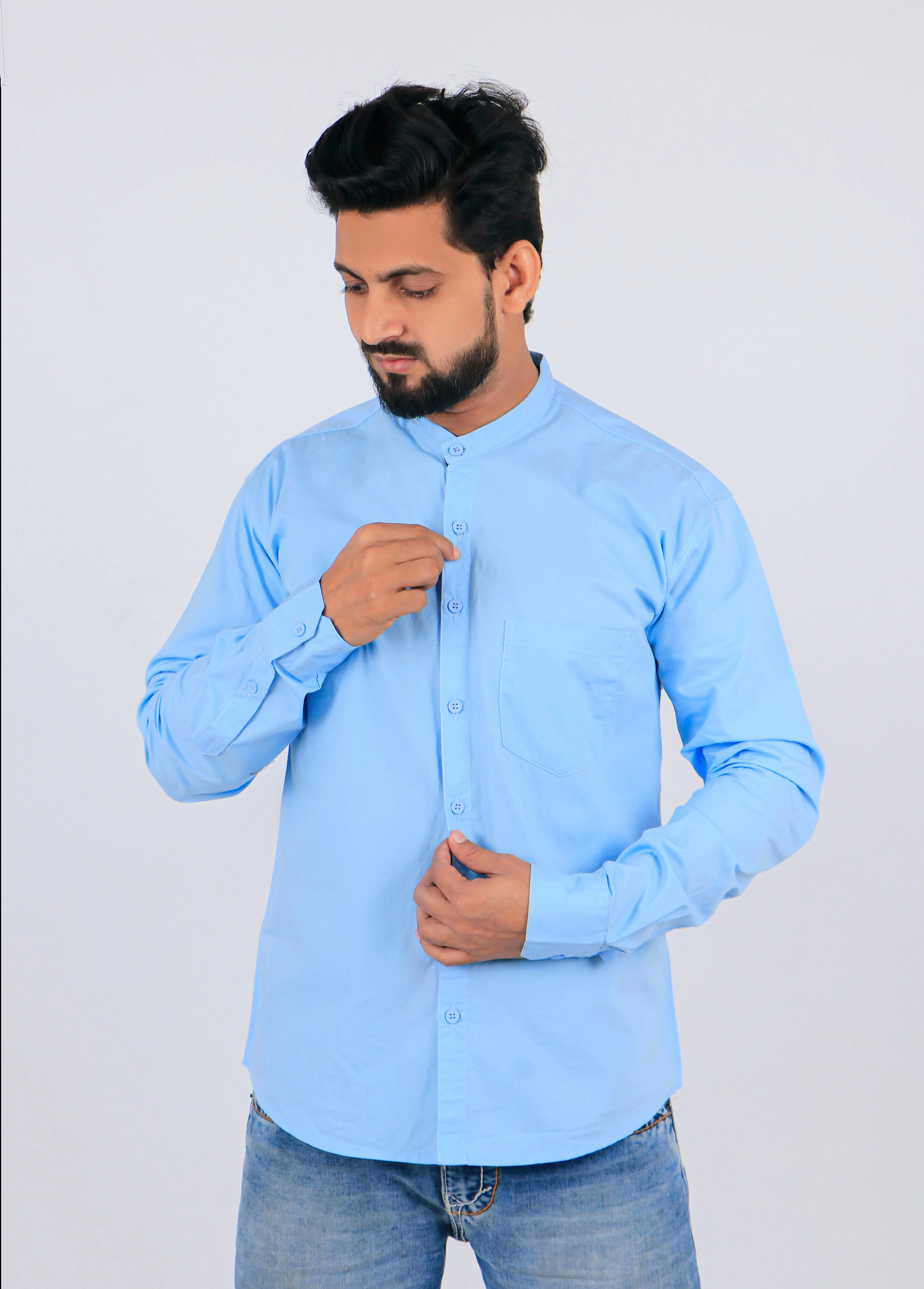 Stylish Men Sky Blue Regular Fit Solid Long Sleeves Formal Shirt