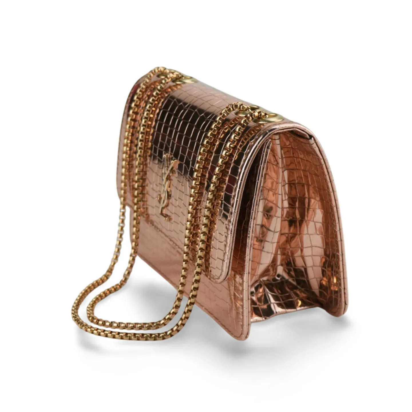 Stylish Metallic Croc Skin Crossbody Purse with Gold Chain