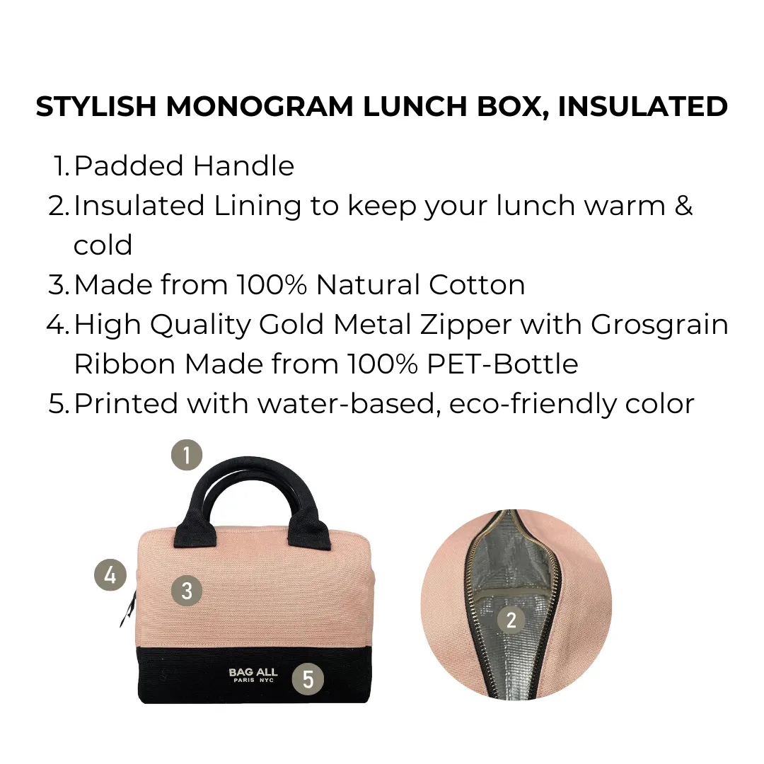 Stylish Monogram Lunch Box, Insulated, Pink/Blush