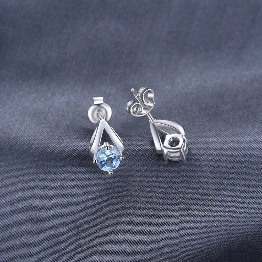 Stylish Natural Sky Blue Topaz Stud Earrings - 925 Sterling Silver