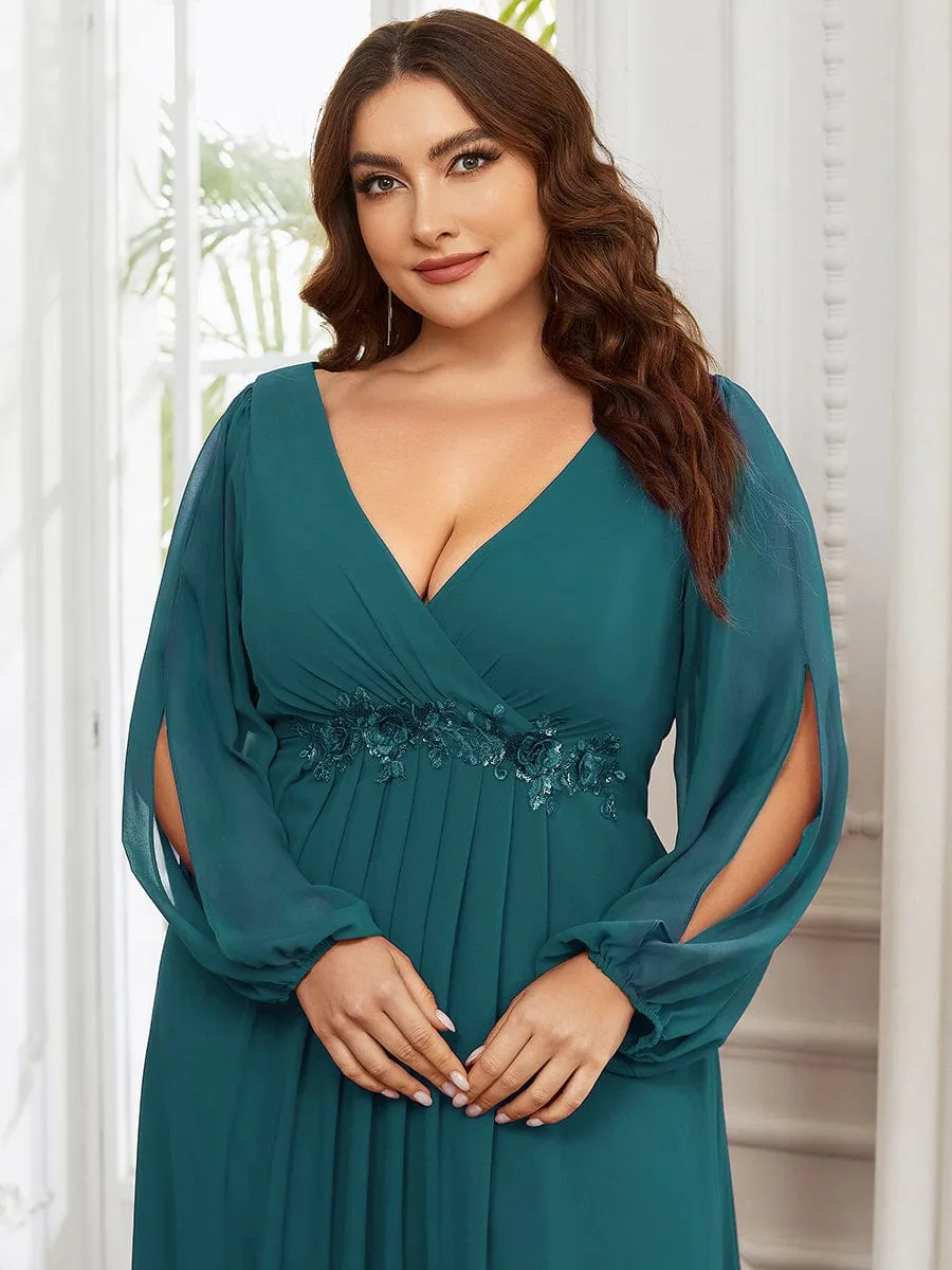 Stylish Plus Size Chiffon Formal Evening Dresses with Long Lantern Sleeves