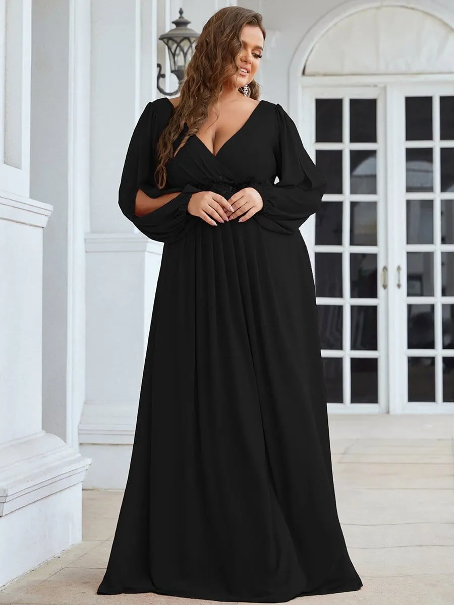 Stylish Plus Size Chiffon Formal Evening Dresses with Long Lantern Sleeves