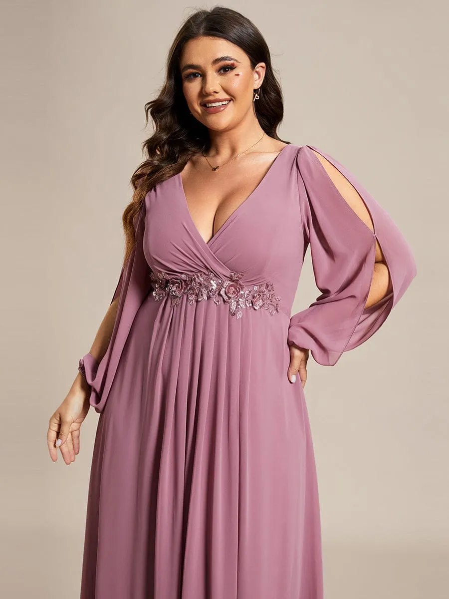 Stylish Plus Size Chiffon Formal Evening Dresses with Long Lantern Sleeves