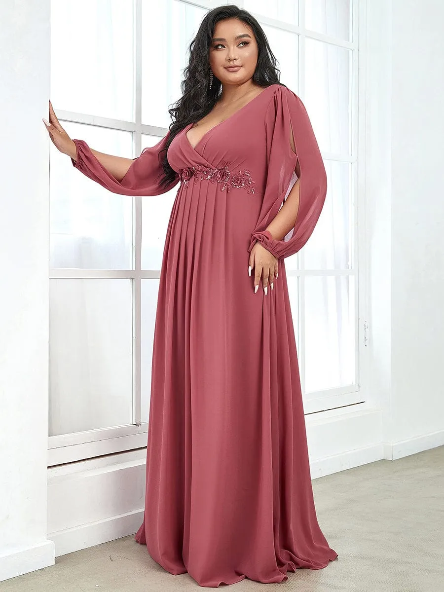 Stylish Plus Size Chiffon Formal Evening Dresses with Long Lantern Sleeves