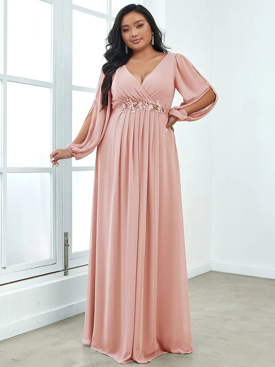 Stylish Plus Size Chiffon Formal Evening Dresses with Long Lantern Sleeves