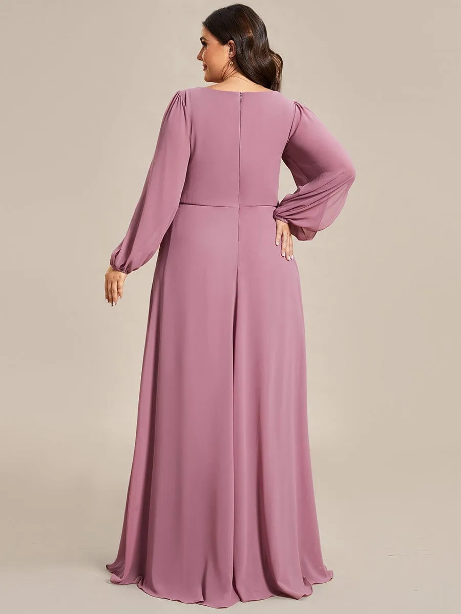 Stylish Plus Size Chiffon Formal Evening Dresses with Long Lantern Sleeves