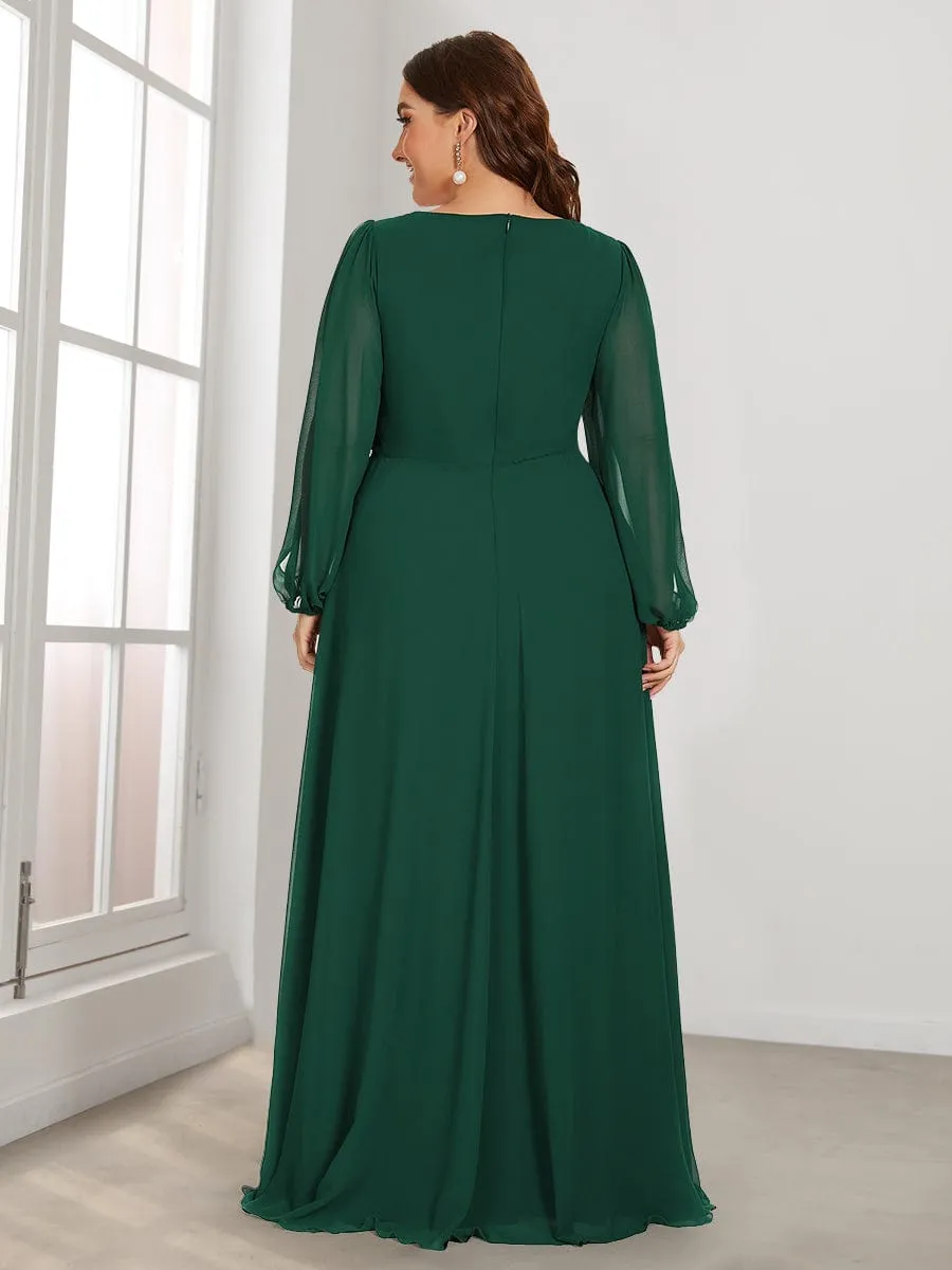 Stylish Plus Size Chiffon Formal Evening Dresses with Long Lantern Sleeves