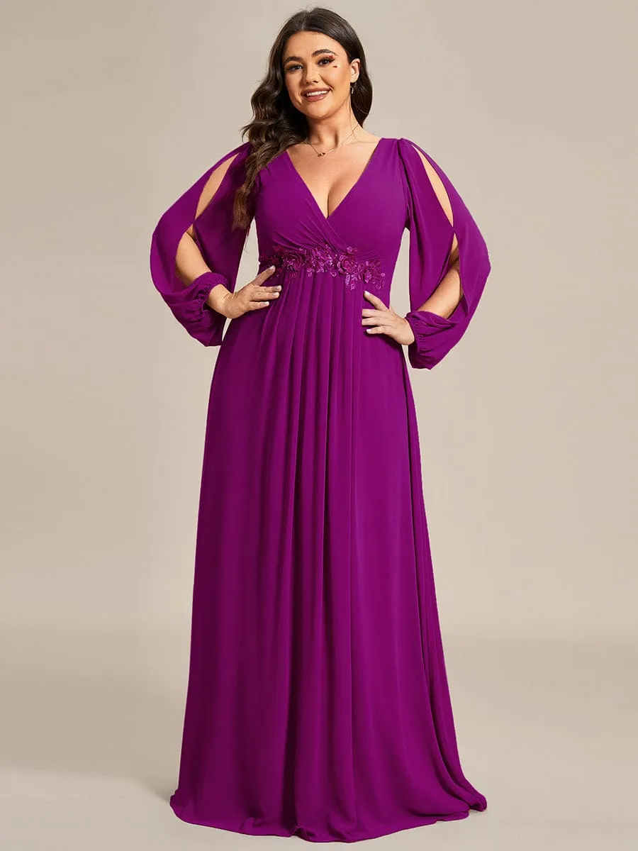 Stylish Plus Size Chiffon Formal Evening Dresses with Long Lantern Sleeves