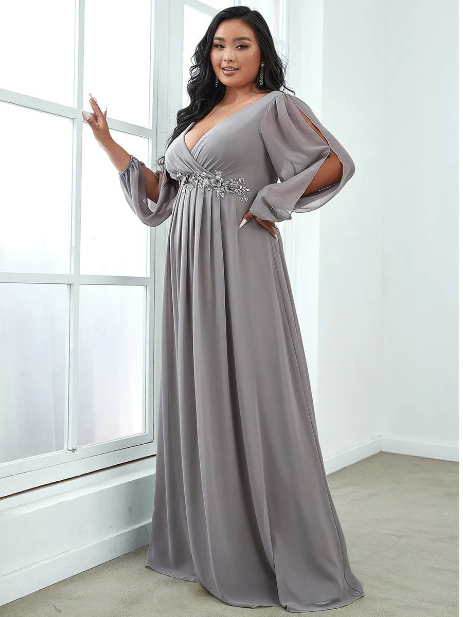 Stylish Plus Size Chiffon Formal Evening Dresses with Long Lantern Sleeves