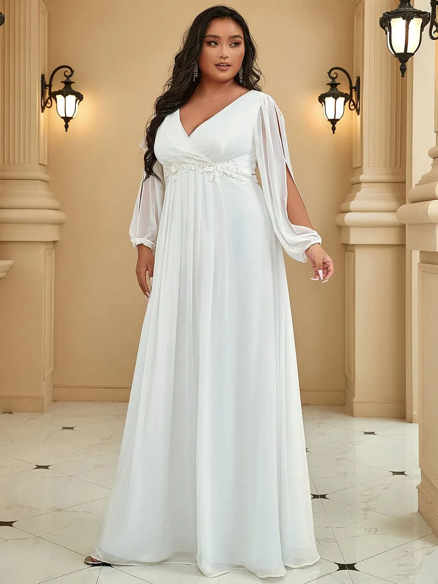 Stylish Plus Size Chiffon Formal Evening Dresses with Long Lantern Sleeves