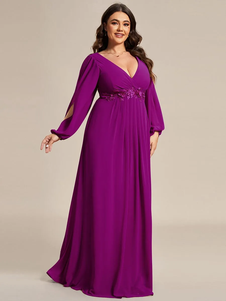 Stylish Plus Size Chiffon Formal Evening Dresses with Long Lantern Sleeves