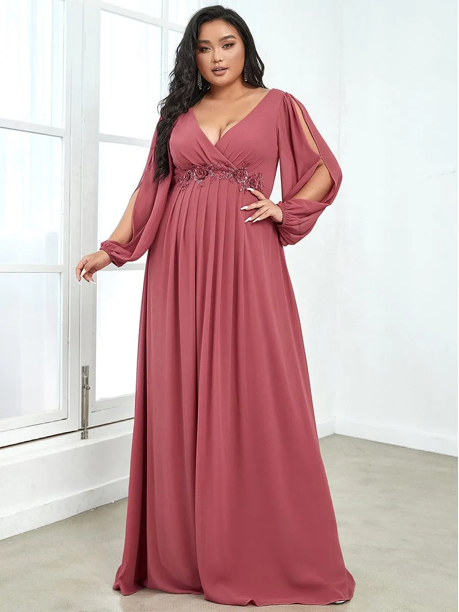 Stylish Plus Size Chiffon Formal Evening Dresses with Long Lantern Sleeves