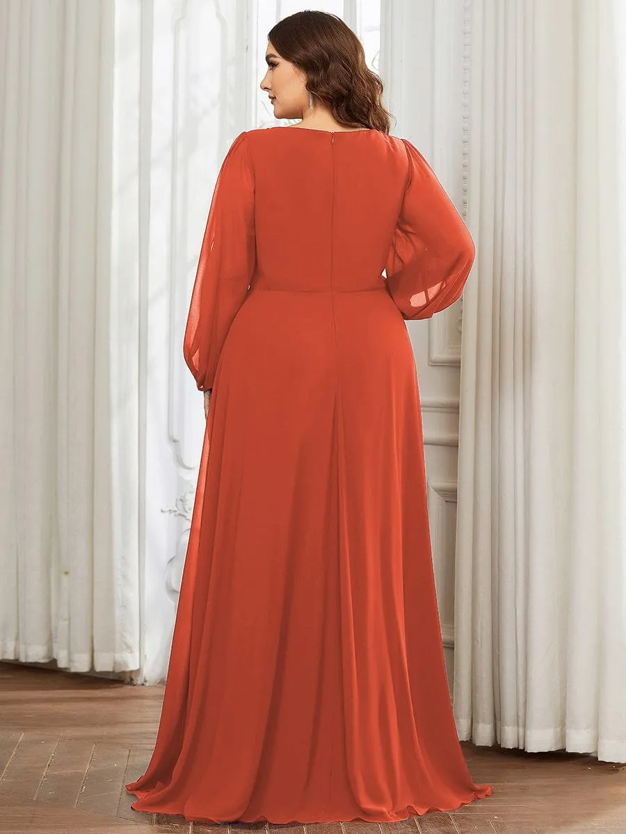 Stylish Plus Size Chiffon Formal Evening Dresses with Long Lantern Sleeves