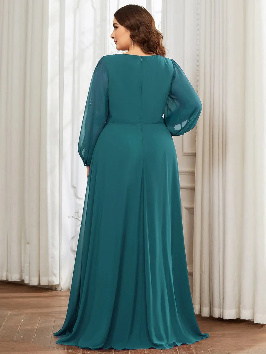 Stylish Plus Size Chiffon Formal Evening Dresses with Long Lantern Sleeves