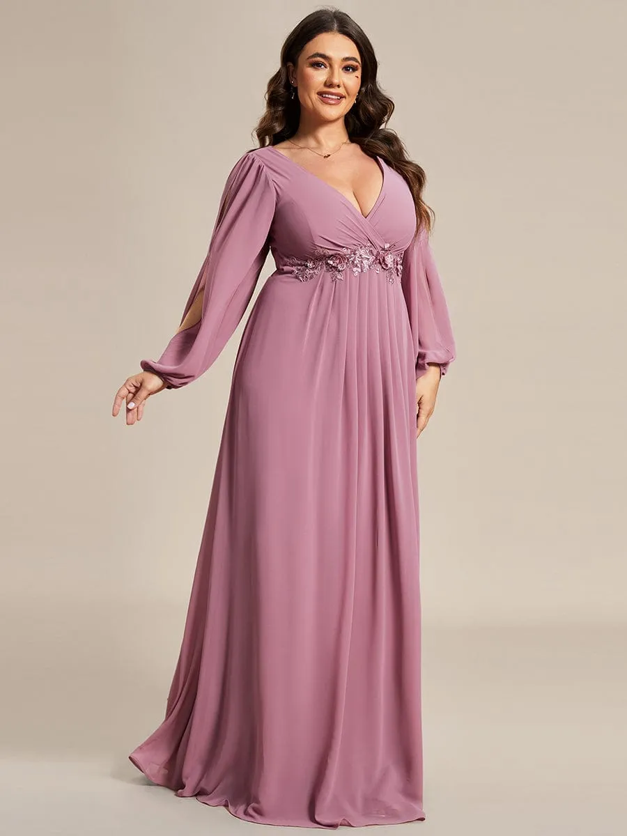 Stylish Plus Size Chiffon Formal Evening Dresses with Long Lantern Sleeves