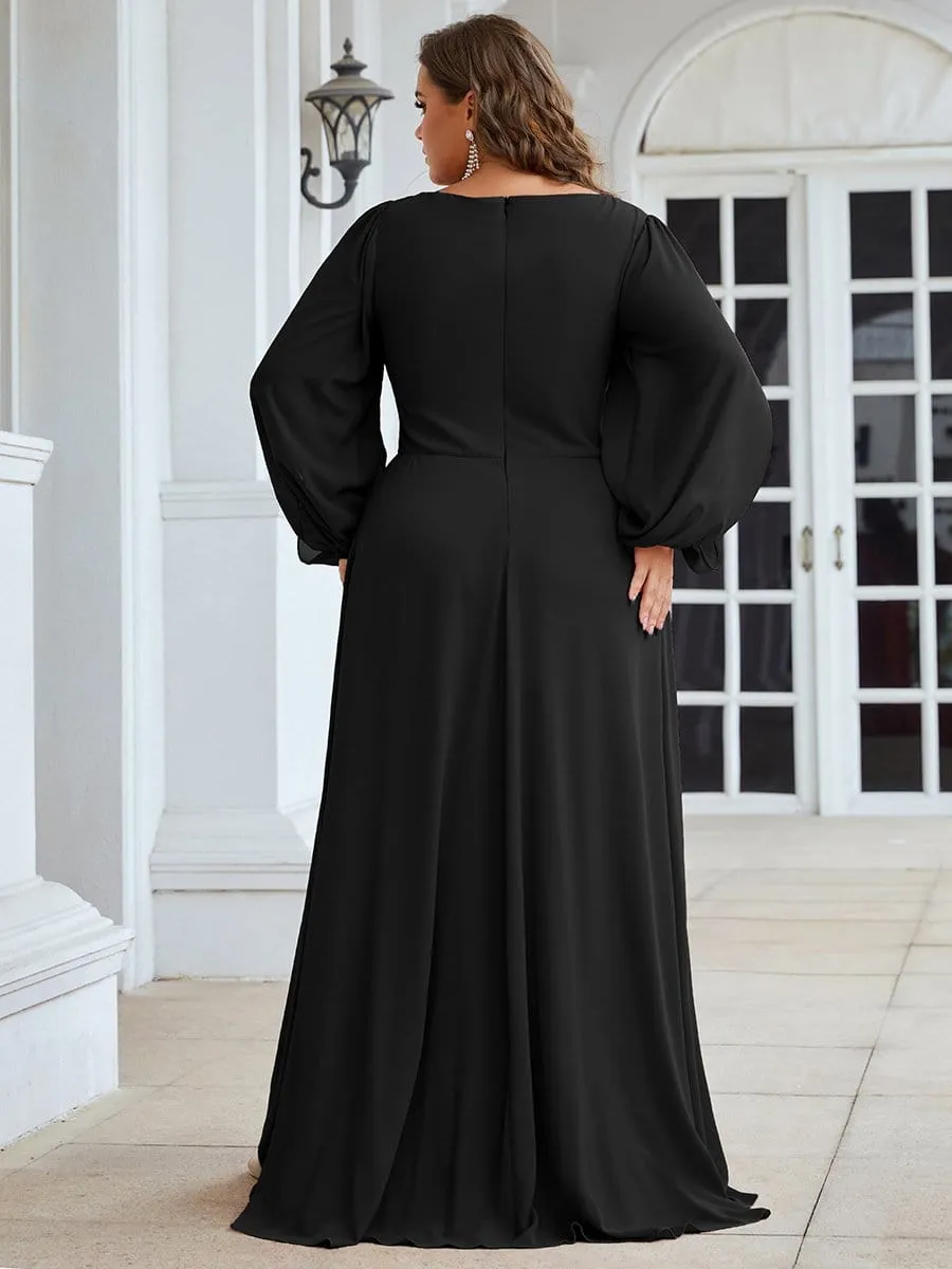 Stylish Plus Size Chiffon Formal Evening Dresses with Long Lantern Sleeves