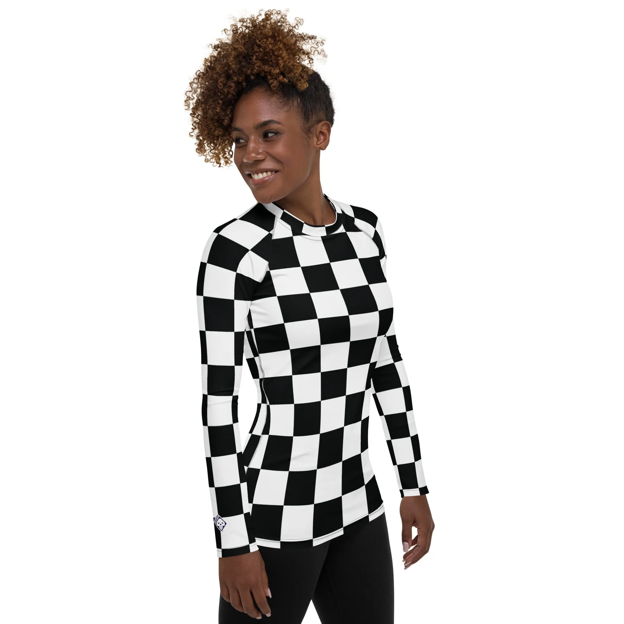 Stylish Protection: Women's Checkered Long Sleeve BJJ Rash Guard