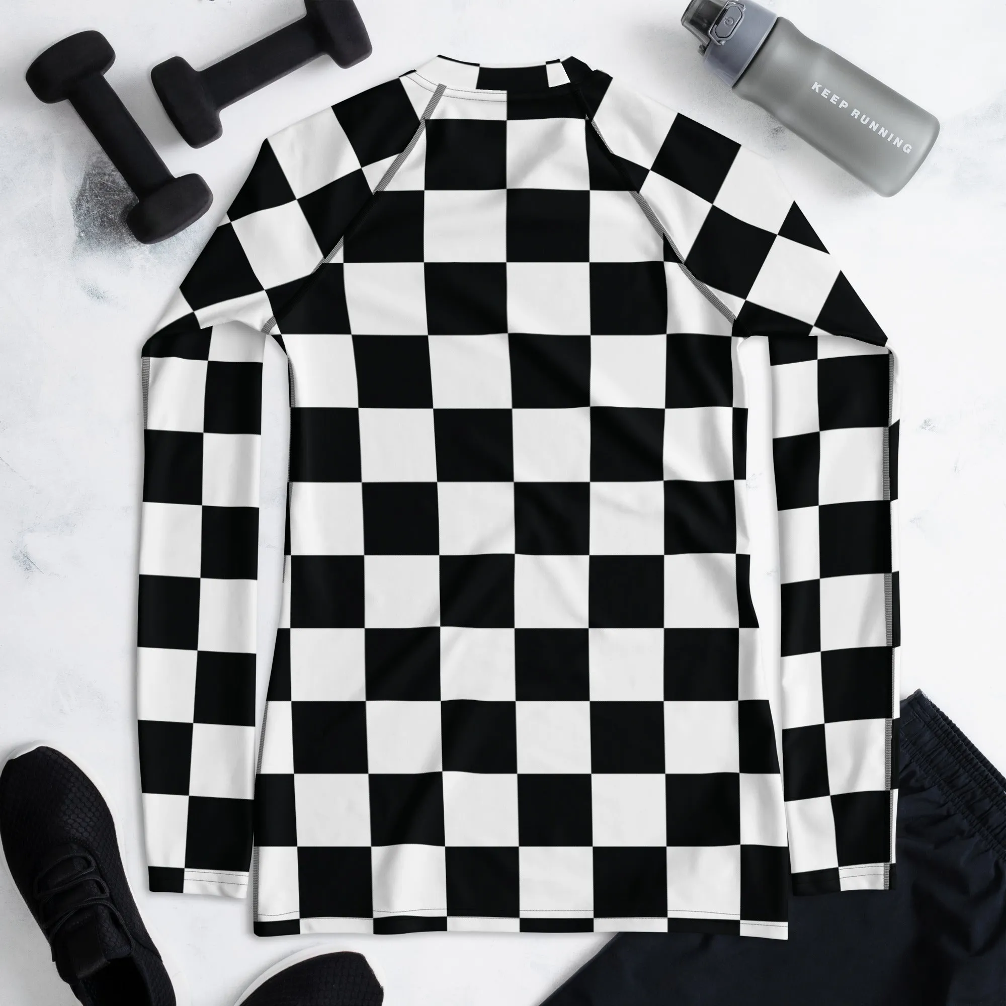 Stylish Protection: Women's Checkered Long Sleeve BJJ Rash Guard