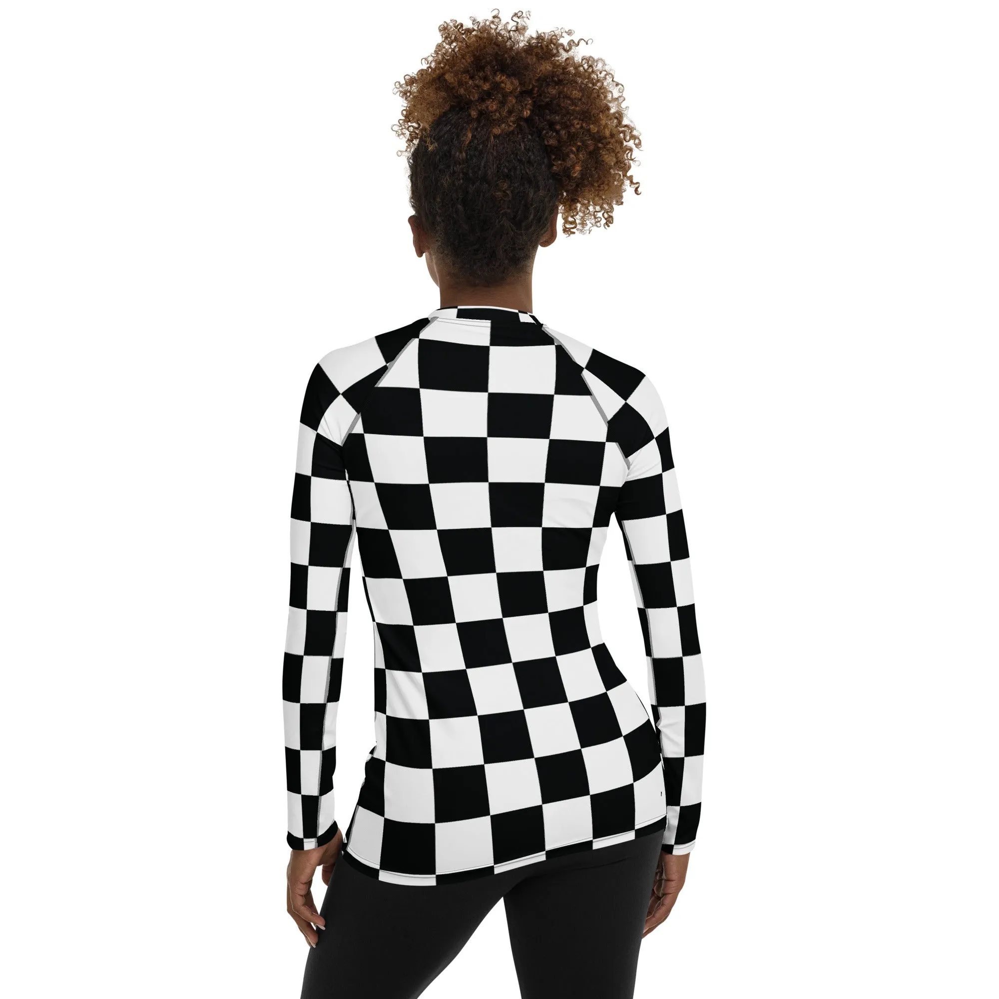 Stylish Protection: Women's Checkered Long Sleeve BJJ Rash Guard