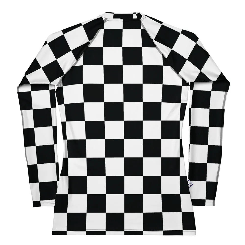 Stylish Protection: Women's Checkered Long Sleeve BJJ Rash Guard