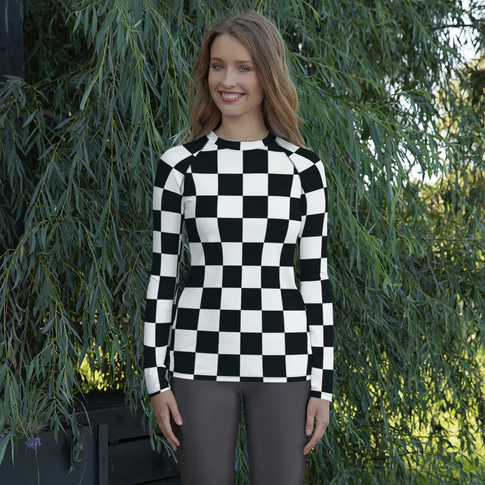 Stylish Protection: Women's Checkered Long Sleeve BJJ Rash Guard