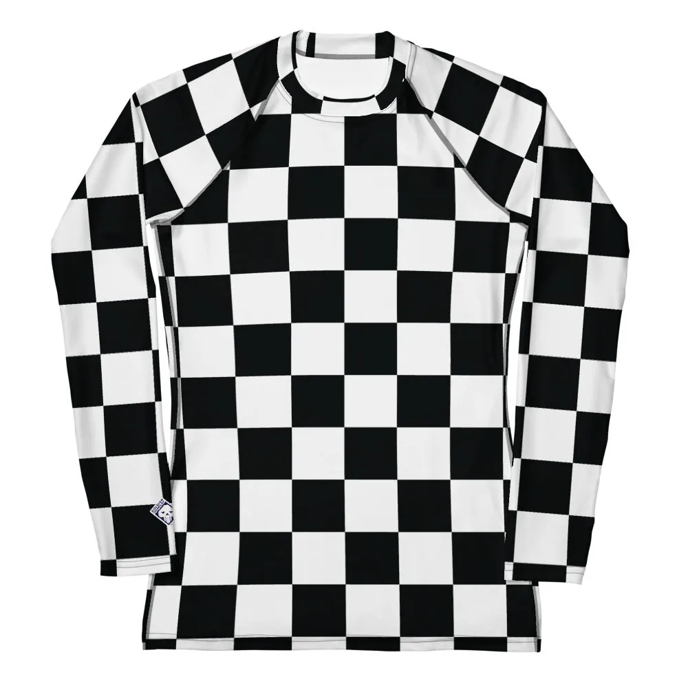 Stylish Protection: Women's Checkered Long Sleeve BJJ Rash Guard