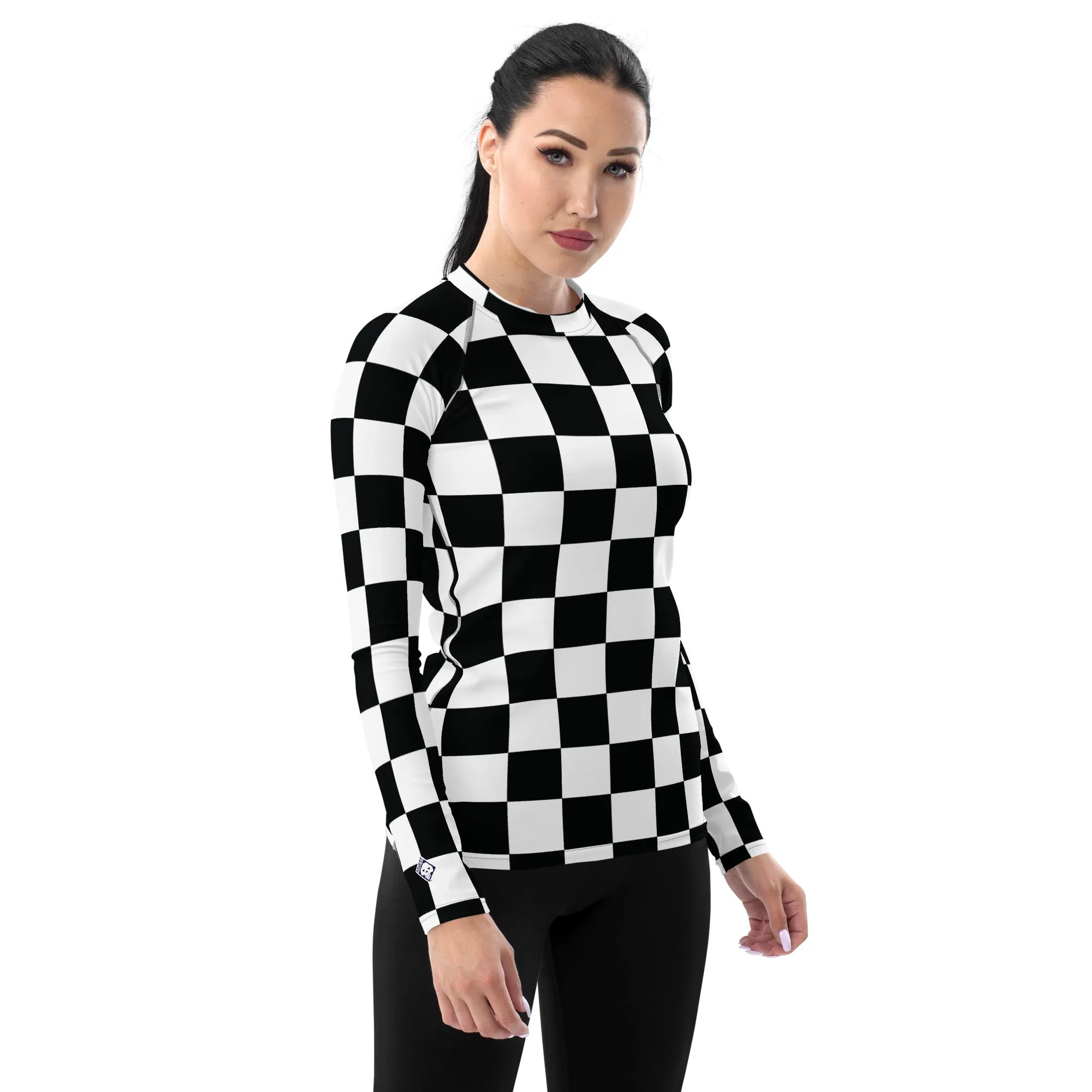 Stylish Protection: Women's Checkered Long Sleeve BJJ Rash Guard