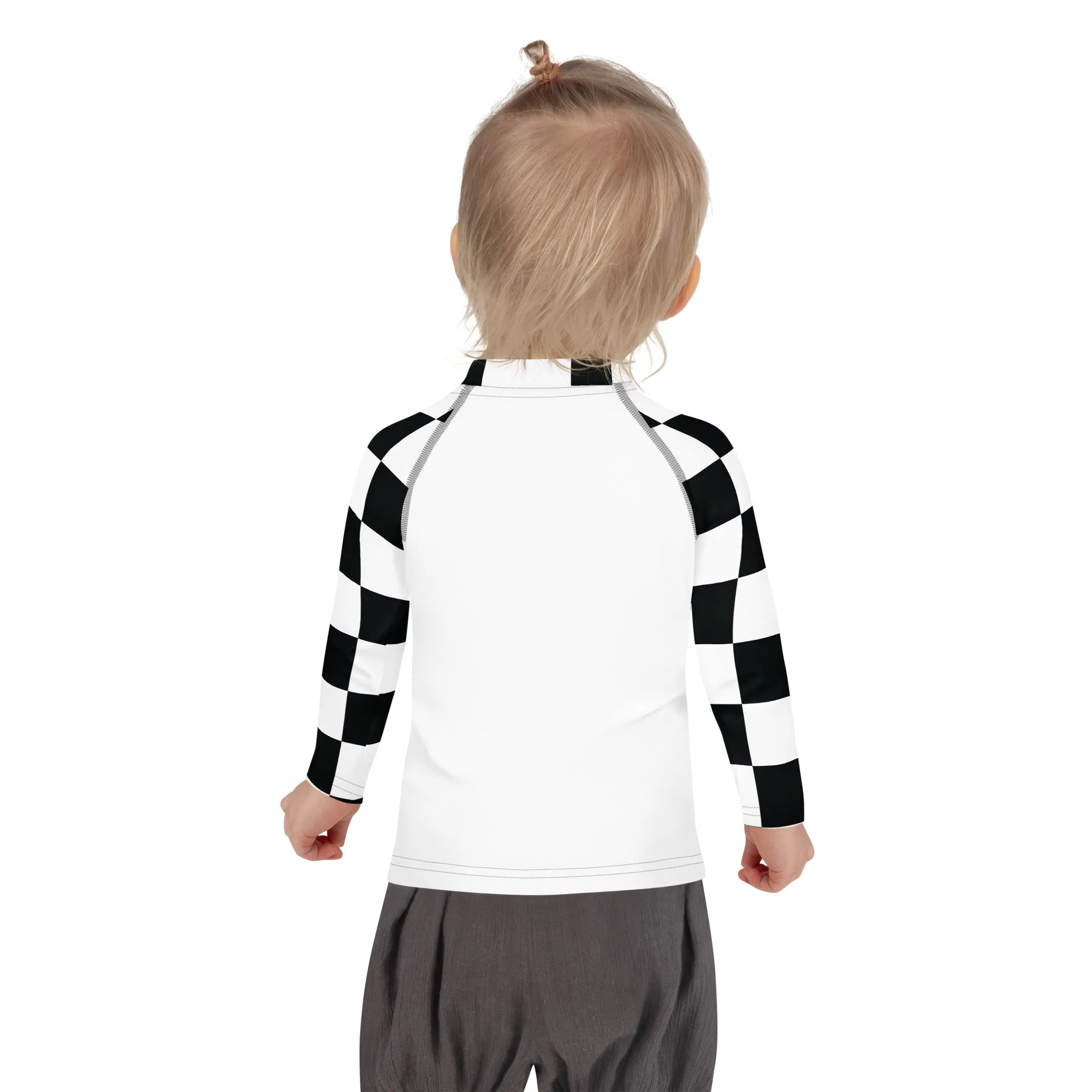 Stylish Safety: Checkered Long Sleeve Rash Guard for Girls - Blanc