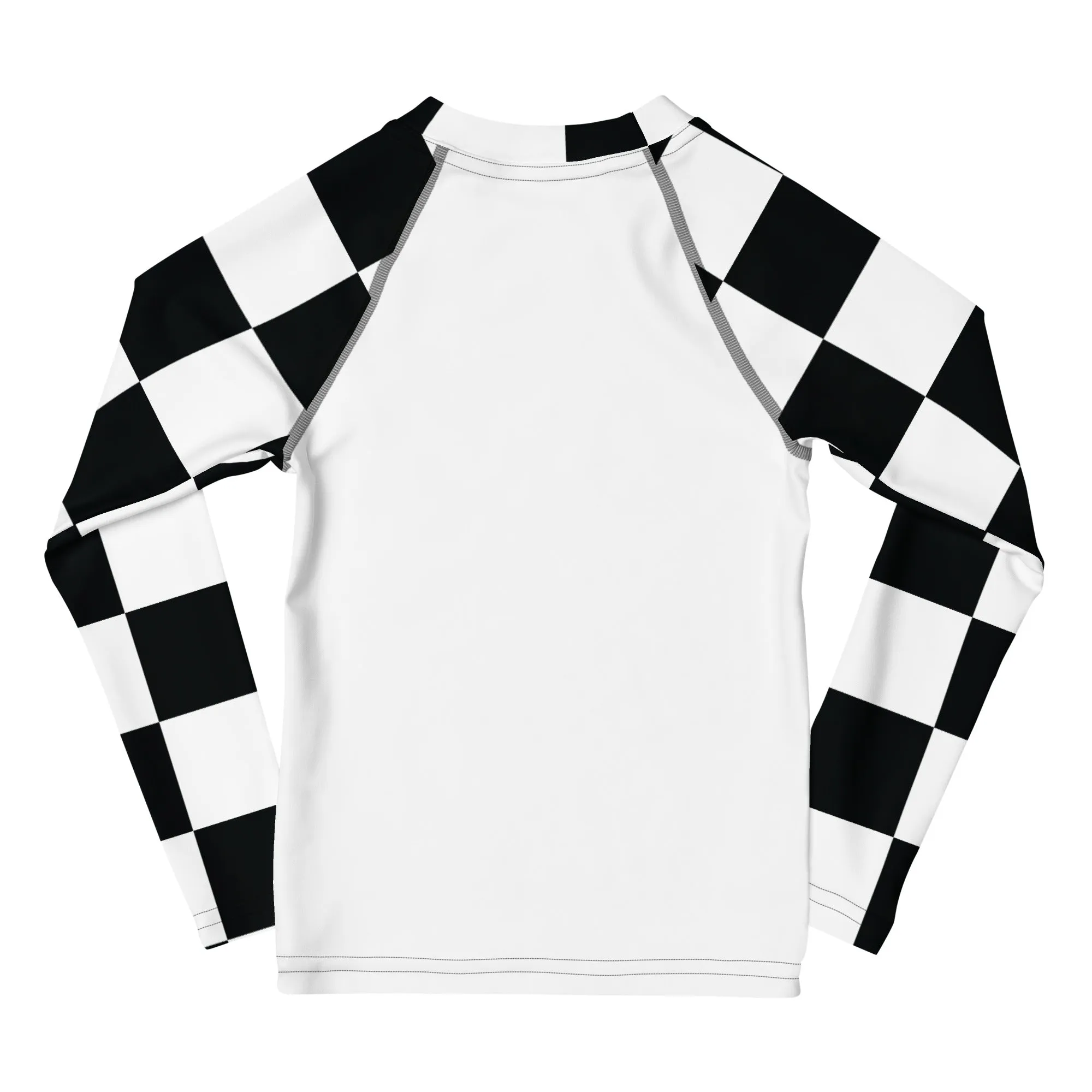 Stylish Safety: Checkered Long Sleeve Rash Guard for Girls - Blanc