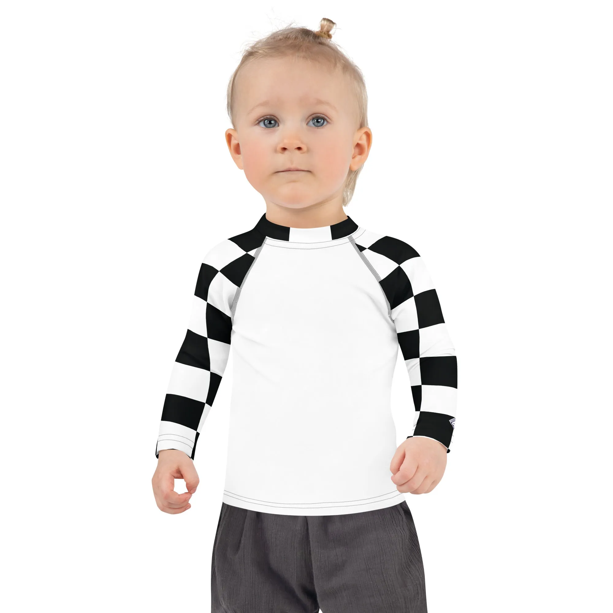 Stylish Safety: Checkered Long Sleeve Rash Guard for Girls - Blanc