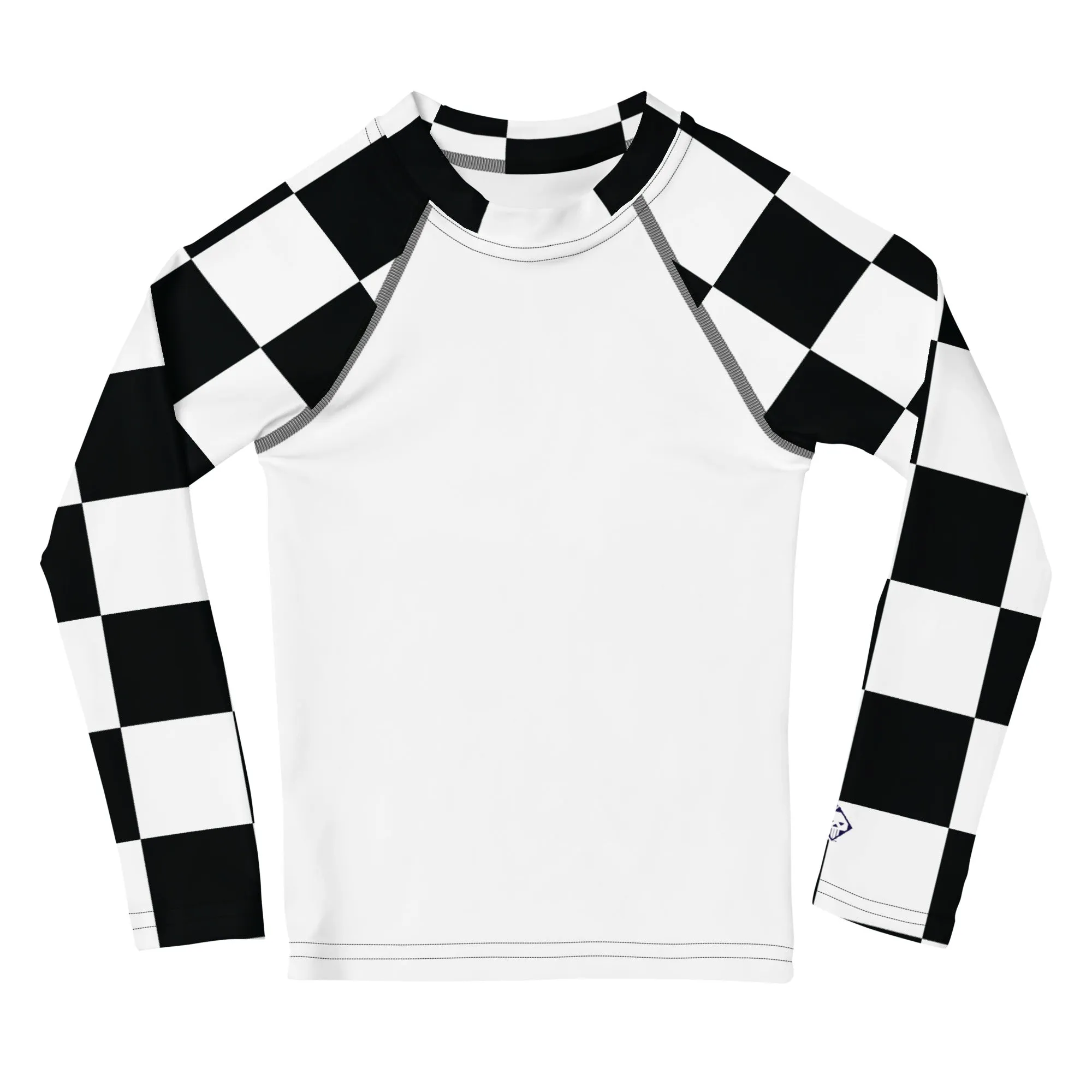 Stylish Safety: Checkered Long Sleeve Rash Guard for Girls - Blanc