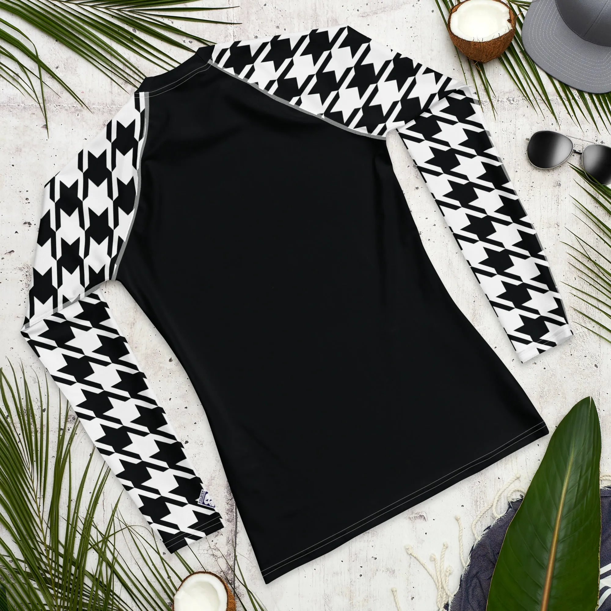 Stylish Strength: Men's Houndstooth BJJ Long Sleeve Compression Top Noir